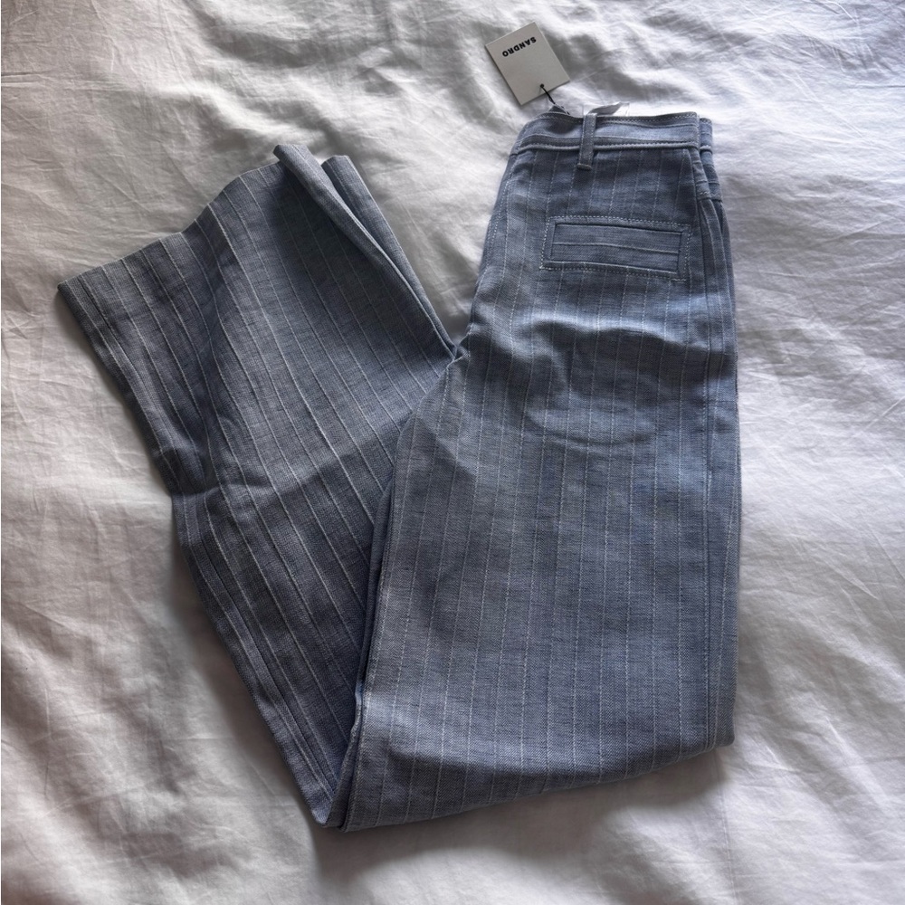NWT Sandro Light Blue Pinstripe Trousers